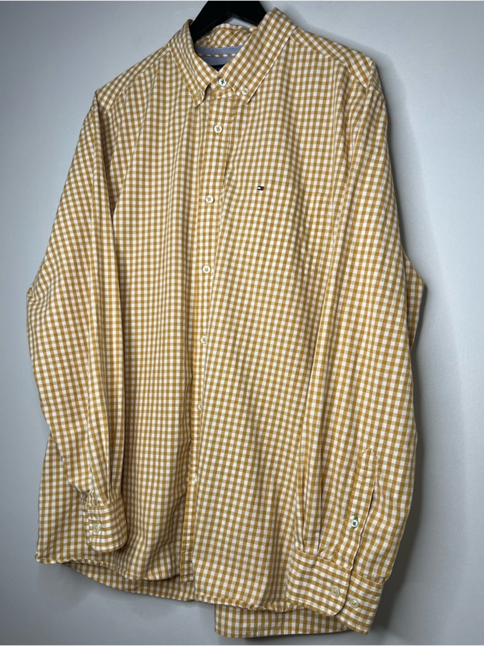 Tommy Hilfiger XL Yellow Gingham Button Down Shirt Classic Fit Cotton Preppy - Picture 3 of 10